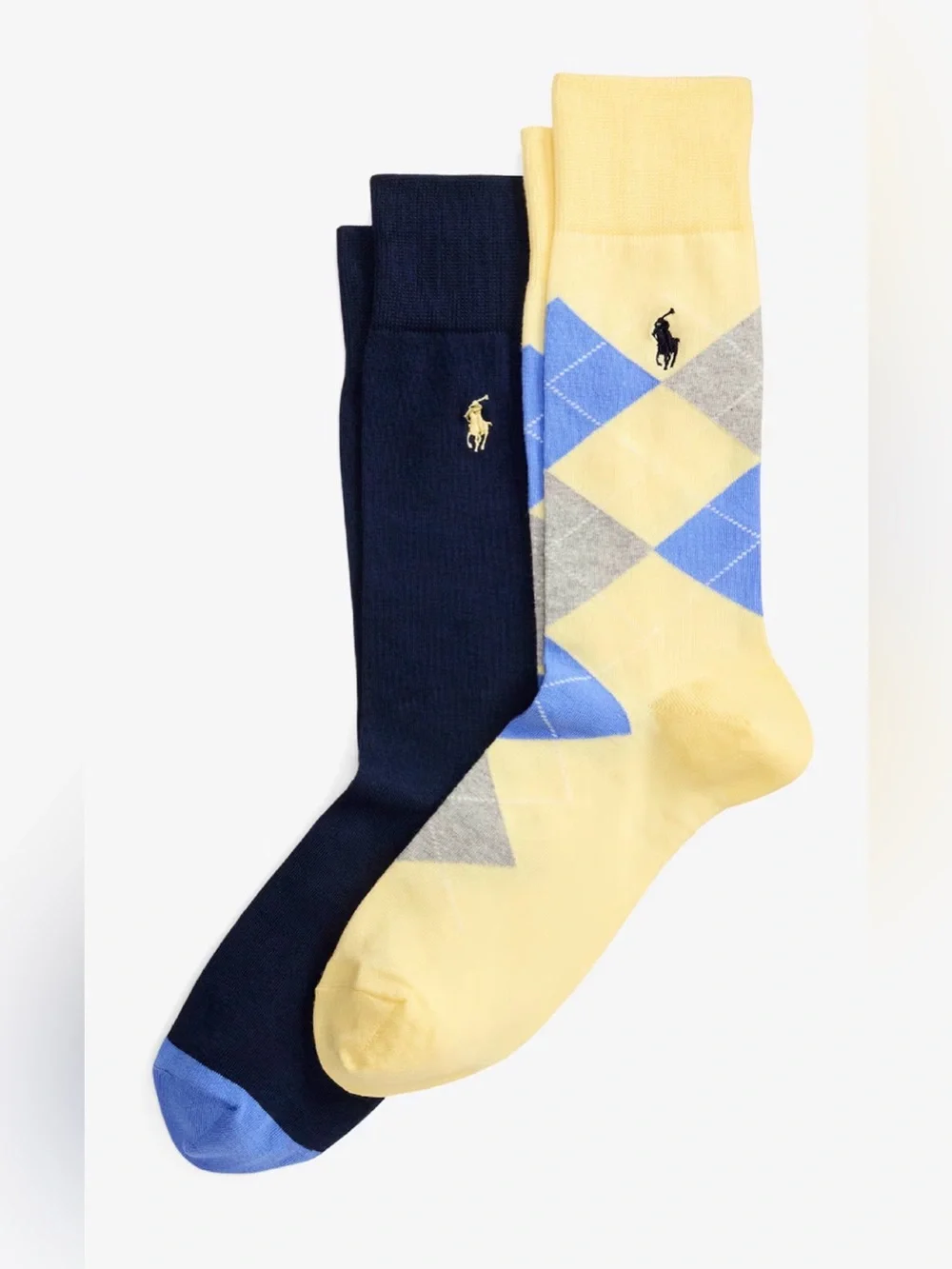 Polo Ralph Lauren Yellow Navy ARGYLE Mens 2-Pack Casual Trouser Socks size 10-13